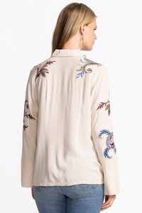 Chemise de bureau pour femme à manches longues et col en V, en coton 100 %, broderie vintage, tendance, écologique, respirante, décontractée, ODM - Product Image 3