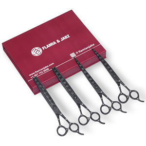 Juego de tijeras de acero inoxidable veterinarias en forma de animal plateado de 8,0 pulgadas, 4 tijeras para el cuidado de mascotas y dientes de espina de pescado - Product Image 1