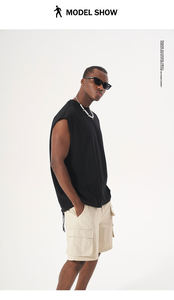 เสื้อกล้ามวินเทจแบบซักฟอก สีพื้น สำหรับผู้ชาย เสื้อยืดแขนกุด เสื้อกล้ามออกกำลังกาย เสื้อกล้ามวินเทจแบบซักฟอกสำหรับผู้ชาย - Product Image 6