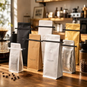In magazzino chicco di caffè per imballaggio del supporto del sacchetto di carta Kraft della valvola della stagnola della cerniera fondo piatto del tè del sacchetto di caffè con la latta della cravatta 250G 500 grammo - Product Image 1