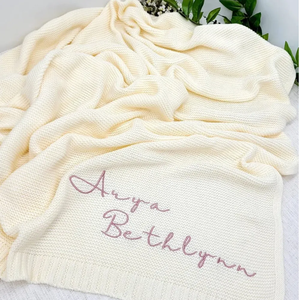 ชื่อของเด็กทารกผ้าฝ้ายถักนิตติ้งรถเข็นเด็กปักชื่อทารกแรกเกิดของขวัญผ้าฝ้ายระบายอากาศนุ่มถัก - Product Image 5