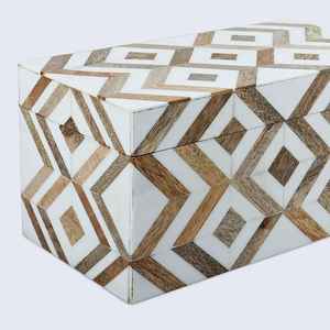 Elegante joyero de madera con incrustaciones de hueso marrón y blanco hecho a mano, organizador de almacenamiento decorativo con patrón geométrico - Product Image 4