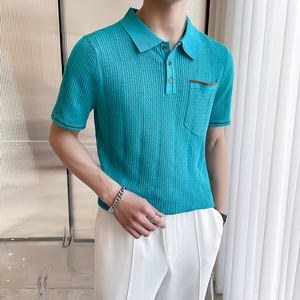 Polo ajustado de lujo de gama alta para hombre, camiseta informal de verano con bolsillo de solapa de punto, camiseta transpirable de manga corta, tela cómoda de Golf - Product Image 2