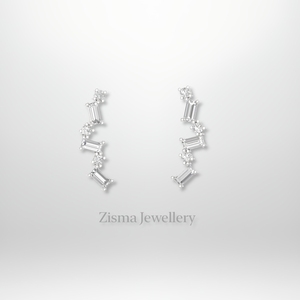 Luxe 14K Or Rond et Baguette Diamant Cluster Boucles D'oreilles Lab Grown Diamants Naturels Cartilage Lobe Piercing Bijoux - Product Image 1