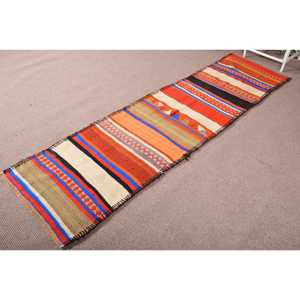 Turkish 2.5x9 ft <b>Rug</b>, <b>Runner</b> Vintage <b>Rug</b>, Orange Blue Polka dot <b>Rug</b> - Product Image 2