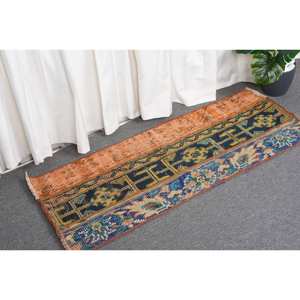 Tapis Vintage en Laine Bleu Orange 1.5 X 3.8ft Classique Turc Tabriz Large Zone Patchwork Motif Latex pour Couloir Chambre Décor - Product Image 3