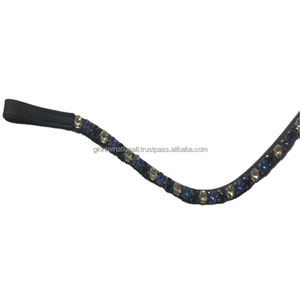 Pulsera de cuero con cristales azules y cristales brillantes para mujer, brazalete de cuero hecho a mano con diamantes de imitación brillantes, 1 fila - Product Image 1