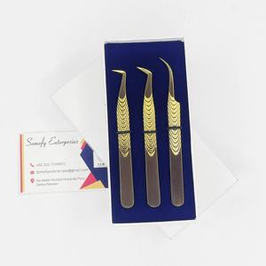 Pince à épiler professionnelle pour cils, personnalisable avec logo, durable, de précision, nouvelle poignée, pour extensions de cils volume, en acier inoxydable doré - Product Image 3