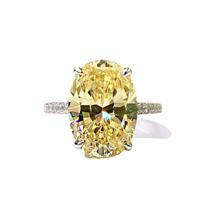 Nouvelle conception, diamant de laboratoire de forme ovale fantaisie jaune de 2 carats, solitaire avec anneau de fiançailles en or blanc 14 carats pour femmes - Product Image 2