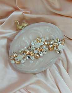 Bolso de mano de diseño con aspecto de mármol con piedra pesada, resina, Perla de imitación, chapado en oro, bolso con abalorio Vintage para boda de mujer - Product Image 4