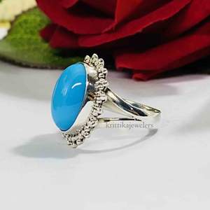 Haute qualité 925 argent Sterling indien bague de mariage Style classique fait à la main ovale coupe Turquoise pierre précieuse lunette réglage fête - Product Image 4