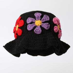 Crochet Retro Women's Bucket <b>Hat</b> Handmade Floral Hollow-Out Design Sweet Colorful Corduroy Breathable Waterproof Casual Four - Product Image 4
