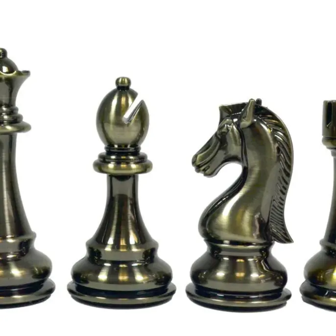 Pièces d'échecs en laiton métallique/pièce d'échecs en laiton King of Chess/pièces d'échecs couleur cuivre avec 2 pièces supplémentaires Queens argent antique