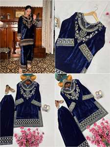 Conjunto de Salwar Kameez de Terciopelo Ecológico Antra Lifestyle, Estilo Urbano con Estampado Floral Tradicional, Secado Rápido para Fiestas - Product Image 6