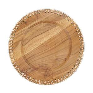 Plato de Madera de Acacia Natural con Borde Cosido, Plato Redondo Individual Rústico para Cena, Plato Decorativo de Yute para Mesa de Estilo Campestre - Product Image 2