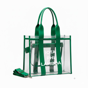 Sac fourre-tout transparent Iota Phi Lambda Sorority, sac fourre-tout en vinyle transparent avec poignées d'épaule, sac de transport en PVC transparent approuvé pour les stades - Product Image 1