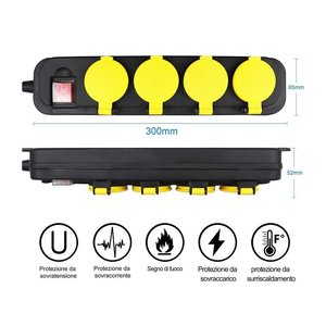 Ciabatta impermeabile IP44 con 4 prese Schuko, interruttore 10A, 16A Schuko Plug-materiali elettrici/ - Product Image 2