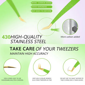 Pinzas de extensión de pestañas de acero inoxidable de alta calidad, pinzas de pestañas de volumen de prueba de mano de fibra de agarre perfecto antideslizante, múltiples - Product Image 2