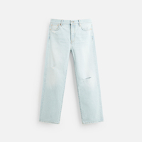Jean en denim délavé coupe droite classique pour homme, couleur unie, décontracté, durable, en coton, ODM, streetwear, tenue de bureau, taille mi-haute