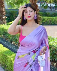 Bollywood Designer's Satin Silk Saree Indian Boutique's Latest Ethnic Wear Collection Impresión digital Work Trendy Bridal Sari BD - Product Image 5