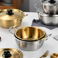 Pot de nouilles instantanées en acier inoxydable coréen pot de ramen à double oreille avec couvercle pour cuisinière à induction soupe chaude cuisson de fruits de mer