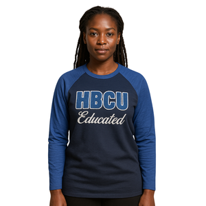 T-shirt à manches longues en coton chenille brodé avec le logo de la sororité grecque Divine Nine, style HBCU Educated Navy Raglan - Product Image 1