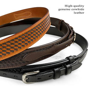 Genuine Full Grain Leather Basketweave Tooled Engraved Western Ranger Belt in Black/<b>Brown</b>/<b>Tan</b> - Product Image 2