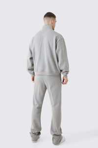 OEM Men's Heavyweight Custom logo Flared Stack Pants Casual Oversized Drop Shoulder <b>1</b>/4 <b>Zip</b> <b>Sweatshirt</b> Set Stacked Tracksuit - Product Image 3