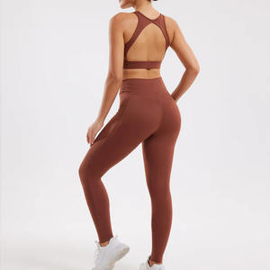 Nouveau Style Sexy fines bretelles sport soutien-gorge bout à bout Shorts Leggings deux pièces Gym Yoga ensemble costume femmes entraînement Fitness vêtements actifs - Product Image 2