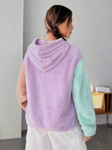Sudadera con capucha Sherpa Colorblock para mujer, sudadera cómoda de lana para hombre, Sudadera con capucha de lana 100%, sudadera con logotipo elevado 2023 - Product Image 3