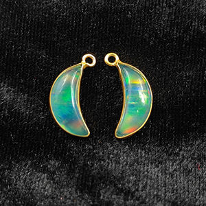 Ethiopian Opal 16x6mm <b>Moon</b> Crescent Cabochon Cut Pendant Fine Sterling Silver Gold Vermeil Bezel Set Elegant Opal <b>Moon</b> Pendant - Product Image 1