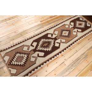 3.2x9.9 ft Rug, Vintage Turkish Rug, <b>Brown</b> Kilim <b>Wool</b> Rug - Product Image 2