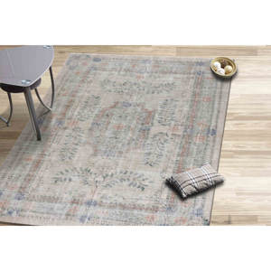 Tapis turc beige floral : Tapis de couloir style vintage, tapis fin non tissé - Product Image 3