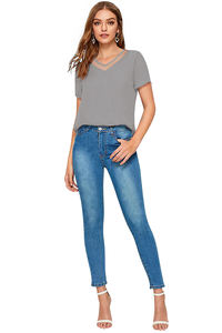 Boutique India exclusiva de moda Ropa occidental Tops de punto de color melocotón Ropa regular cómoda para Tops cortos de estilo formal - Product Image 4