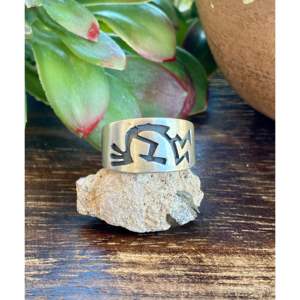 Sterling Silver Kokopelli <b>Ring</b> with Opal-Rhodium Plated <b>Couple</b> <b>Ring</b> for Everyday Wear - Product Image 1