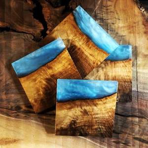 Sous-verre créatif en bois pour thé, ensemble de 4 sous-verres en résine et en bois, soucoupe carrée, coussin isolant anti-brûlure, accessoires de cérémonie du thé - Product Image 6