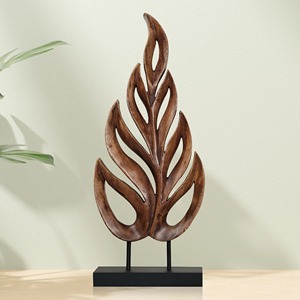 Sculpture de feuille en bois de qualité supérieure, objet d'art pour table, ajoute une élégance naturelle à toute pièce, fabriqué à la main en Inde - Product Image 6