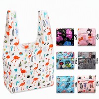 Sac de courses pliable réutilisable en polyester, écologique, avec pochette de rangement intégrée et mousqueton, impression personnalisée, vente en gros
