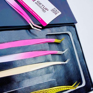 Pinzas para Pestañas de Alta Calidad GETUP BROSONS IMPEX, Curvas, de Acero Inoxidable, Color Dorado Plasma, Punta Suave, Agarre de Diamante - Product Image 6