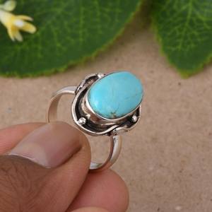 Bague de mariage de luxe en argent sterling et turquoise Kingman, bijou bohème fait main avec pierres précieuses, style sud-ouest, cadeau ajustable pour elle - Product Image 4