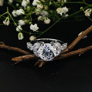 14K oro sólido 2,00 Ct Moissanite Diamond Solitaire Art deco Miligrain anillo de compromiso. - Product Image 2