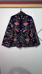 Floral Embroidered Velvet Jacket Handcrafted Boho Suzani Coat Suzani Style <b>bird</b> Design Velvet Suzani Jacket - Product Image 4