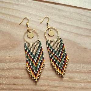 Elegantes pendientes de cuentas de semillas de cristal tejidas a mano, joyería de estilo bohemio con borlas largas para mujer - Product Image 5