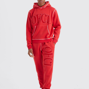 100% Cotton Hoodie Joggers Set Custom <b>Red</b> Color Tracksuit with Hood for Men Size Fleece Sweat Suits with Logo for Winter - Product Image 1