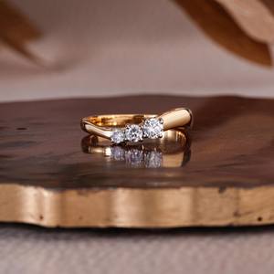 แหวนแต่งงานทองคำแท้ 14K ดีไซน์โค้งประดับเพชรทรงกลมเพาะเลี้ยงในห้องปฏิบัติการ สวยงามน่ารัก เหมาะเป็นของขวัญวันครบรอบสำหรับผู้หญิง เครื่องประดับเสริมเสน่ห์ - Product Image 1