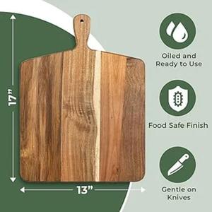 Prix de gros Plateau à pizza en bois Fournitures pour restaurants et cafés Planche à fromage à découper en acacia véritable avec poignée décorative Planche à découper - Product Image 4