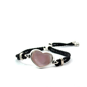 Pulsera de Plata 925 con Cristal en Forma de Corazón y Cordón de Madreperla Rosa, Elegantes Brazaletes para Mujer |   OEM - Product Image 1