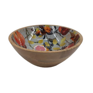 Bol à fruits en bois à impression émaillée de forme ronde brun fini pour table aliments et collations bols de service faits à la main - Product Image 6