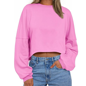 Sudaderas de cuello redondo recortadas de algodón 100% para mujer de diseño personalizado, logotipo frontal corto informal para uso en exteriores de invierno, Etiqueta Privada - Product Image 5