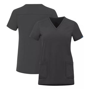 Venta al por mayor personalizado mujeres Hospital uniforme enfermería Scrubs Tops cuello vuelto con tubería blanca cuidado de la salud enfermera túnica superior - Product Image 1